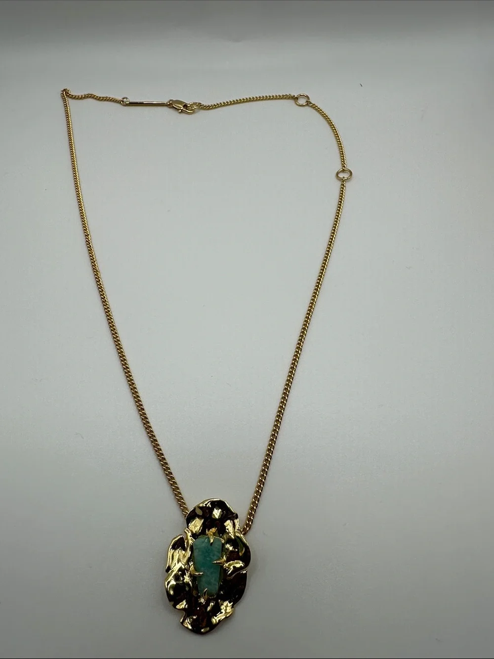Gold-Tone Necklace with Teal Stone Pendant - Women Jewelry